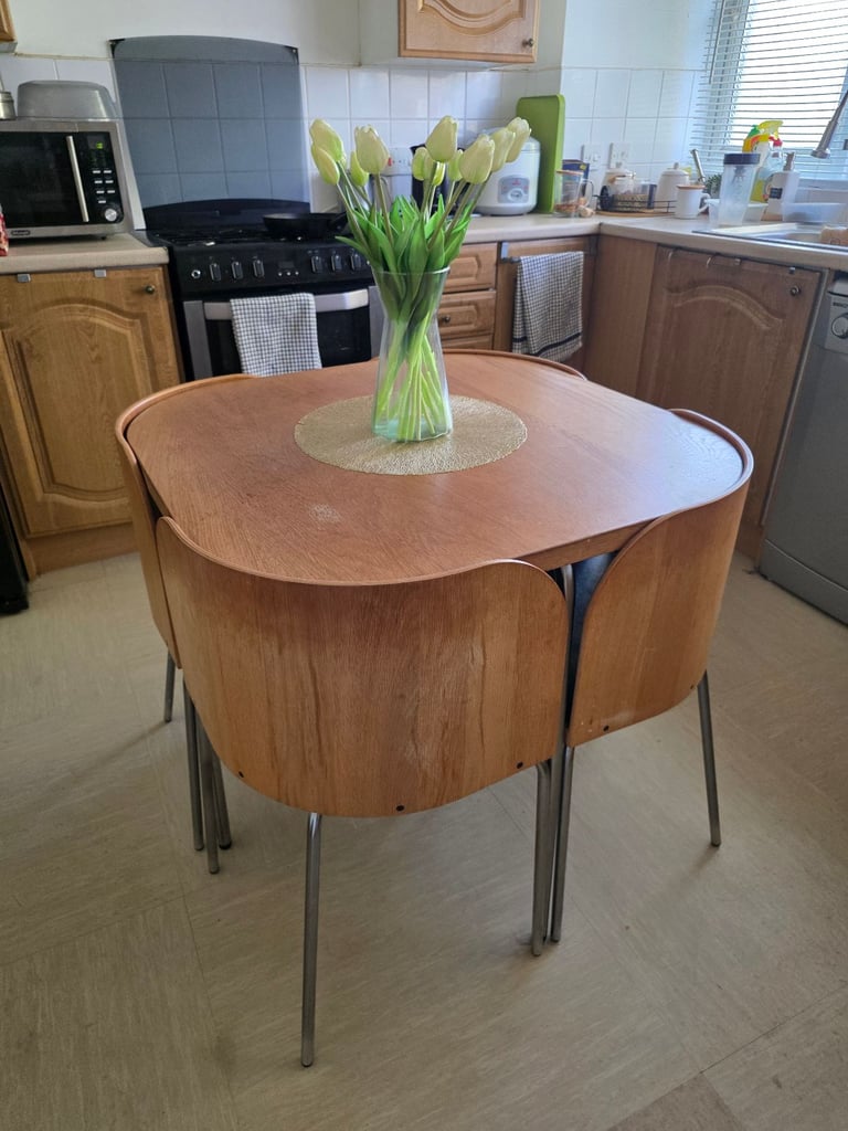image for Stylish Retro Mid-Century Space-Saving Dining Table & 4 Chairs