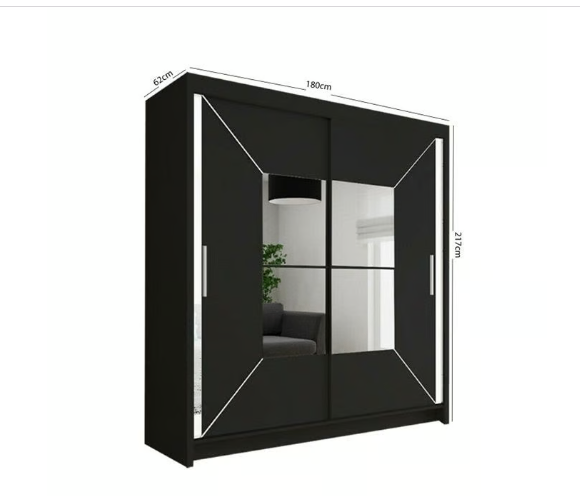 Brand New - Nicole Mirror Sliding Door Wardrobe - Black - SAME/NEXT DAY DELIVERY