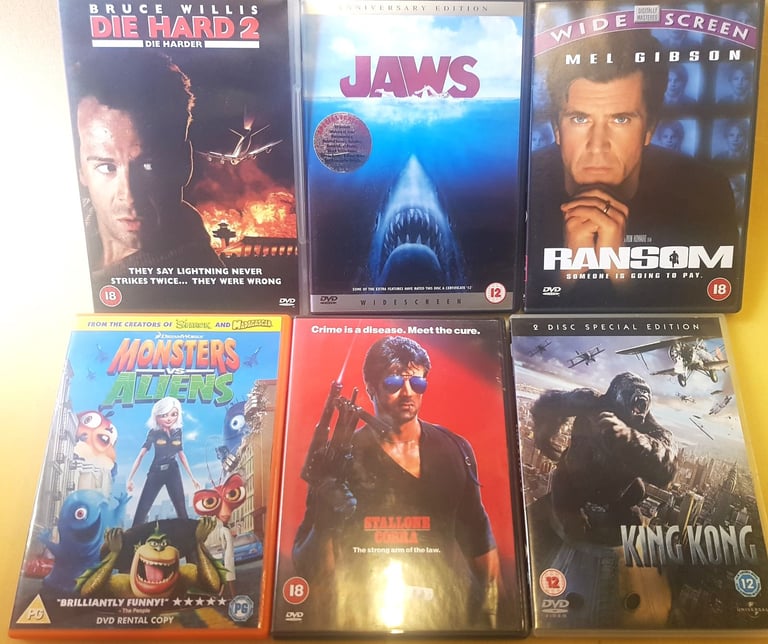 image for Joblot of Dvds, Die Hard 2, Monsters v Aliens, King Kong, Jaws, Cobra, Ransom