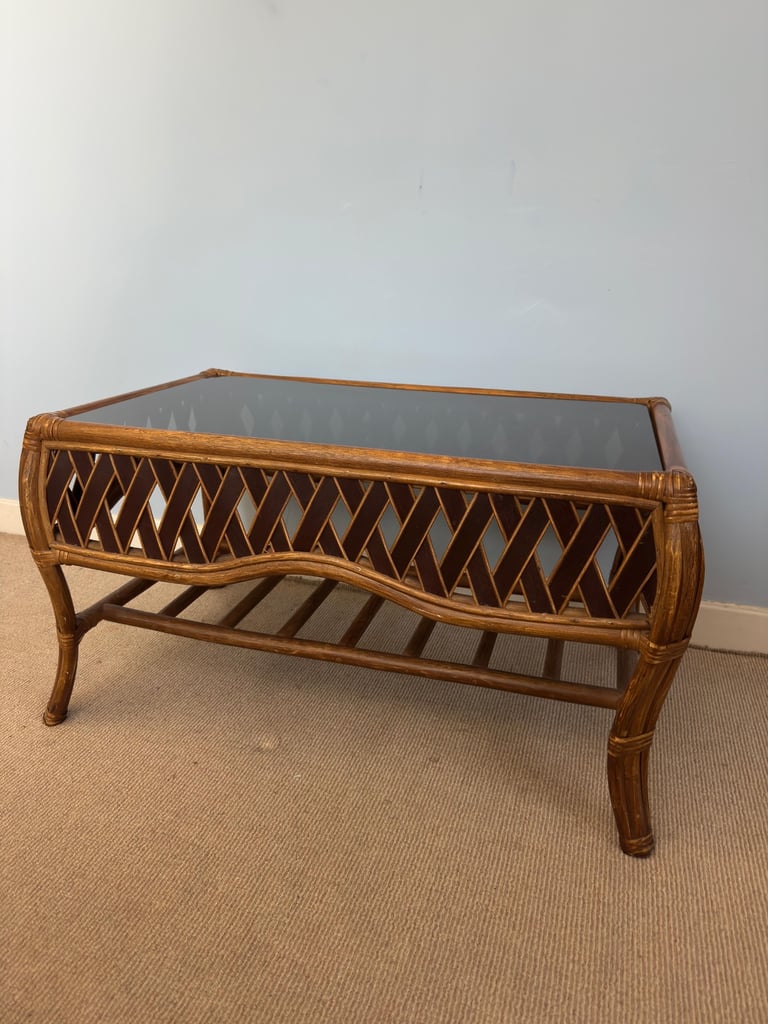 image for Vintage rectangular bamboo and rattan coffee table, 1960s