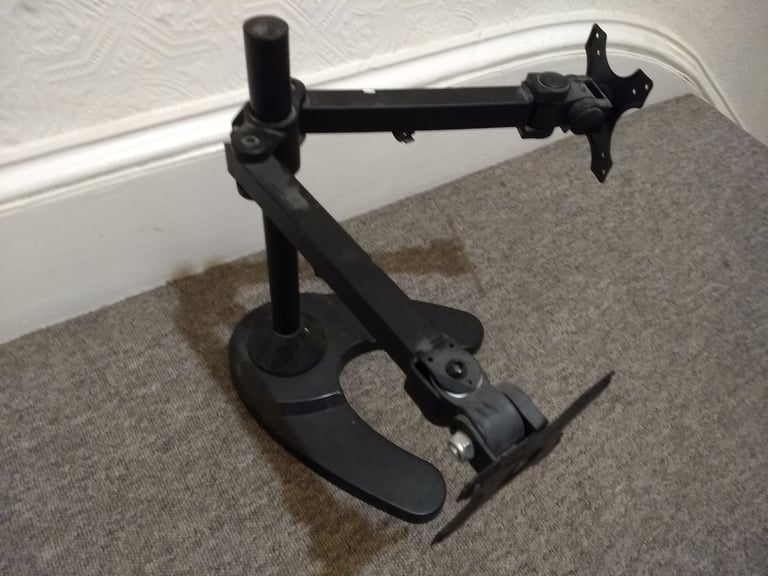 Dual PC monitor stand. Steel heavy duty. Swivels, tilts, adjusts. VESA fittings