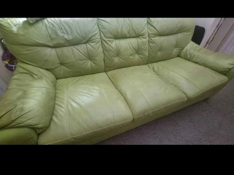 Leather Green Sofa 2 and 3 seats