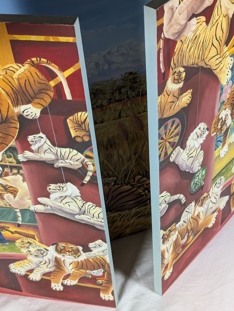 Original oil painting - Tiger Triptych, oil on hinged board, art artwork