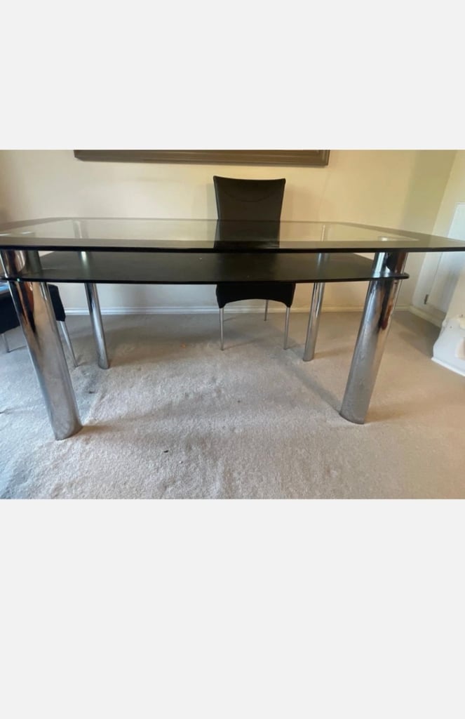 Black glass table & chairs