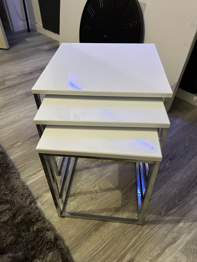 image for Stack of 3 Pagazzi white and chrome side tables 