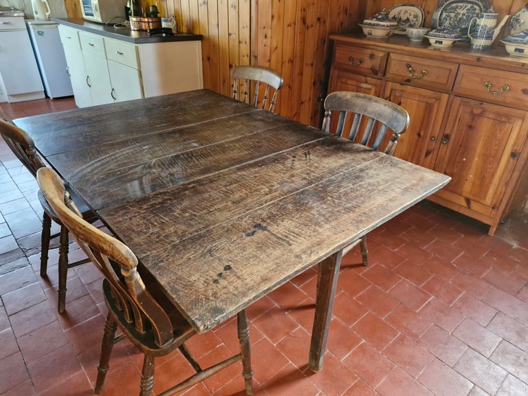 Dining Table, Drop Leaf, Solid Oak, Antique 