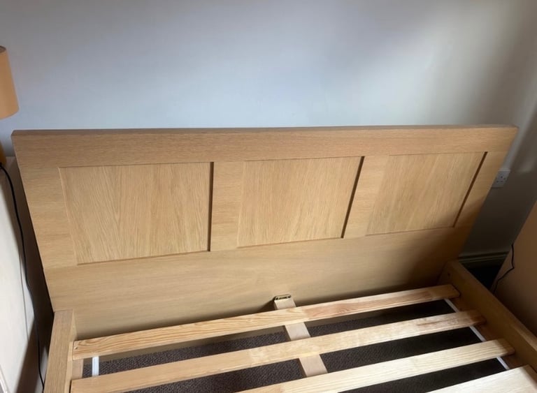 Solid Sturdy Light Oak Maple Double Bed Frame Wooden Slats Teenager Student Landlord Rental Guest