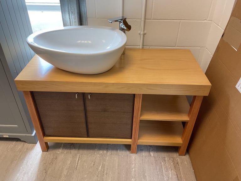 Designer solid wood and veneer freestanding 1200 vanity, basin, mixer & waste