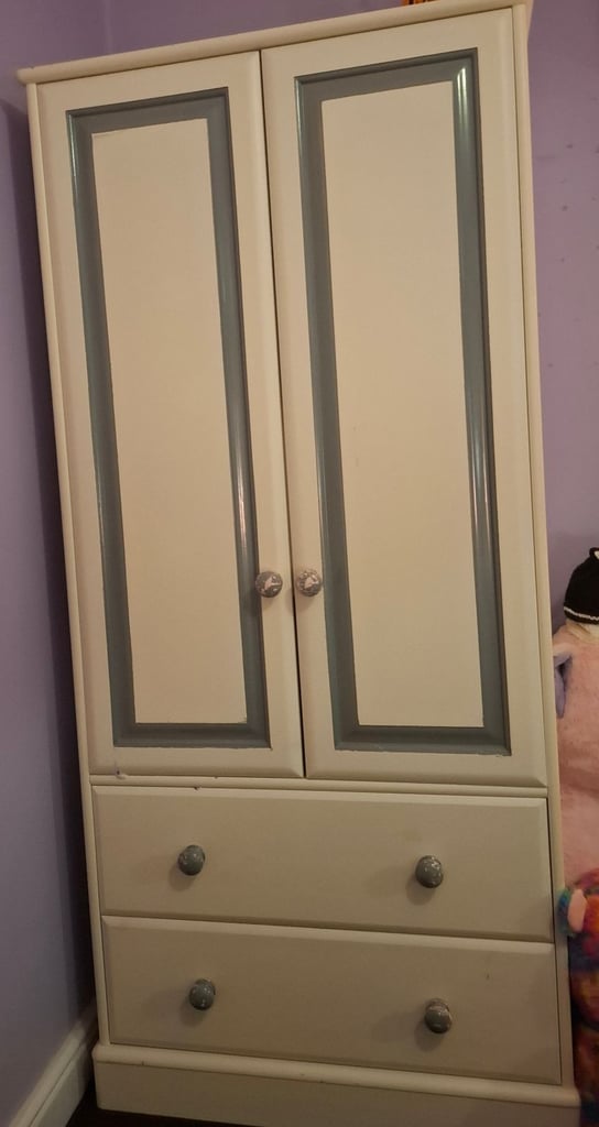 Solid painted pine wardrobe and chest of drawers 