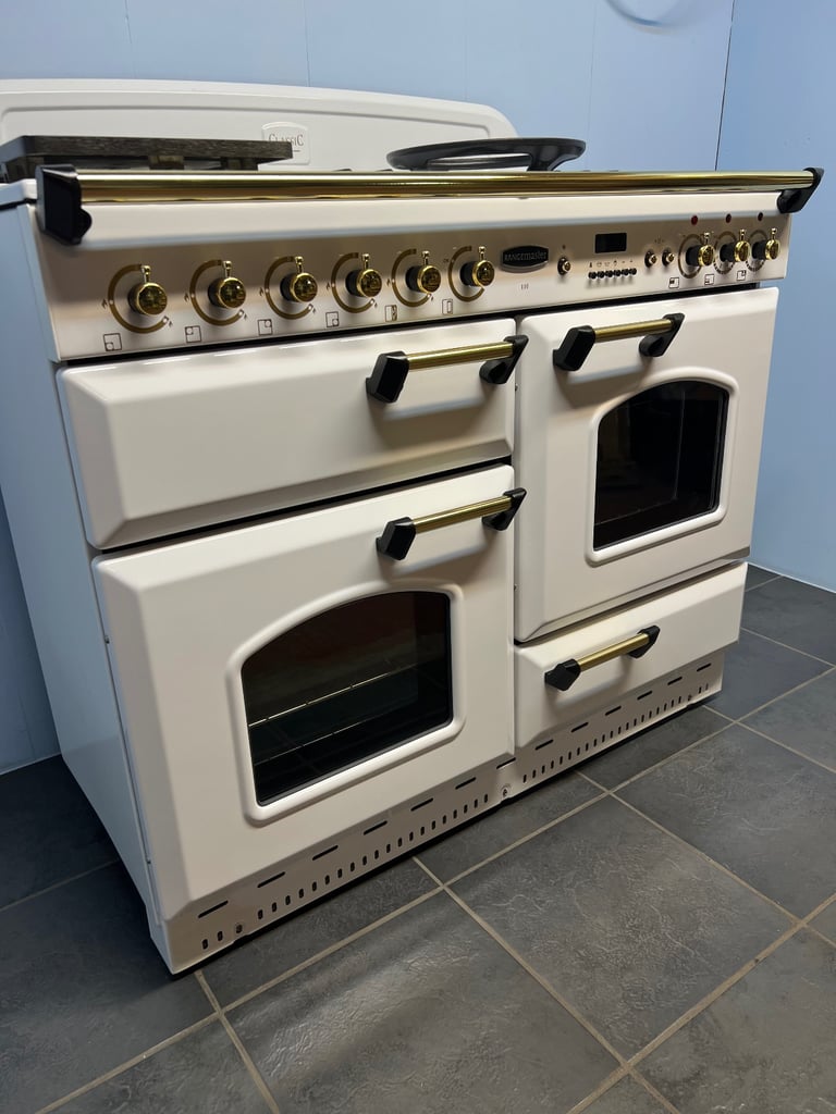 image for RANGEMASTER CLASSIC 110 CM🔥DUAL FUEL⚡️RANGE COOKER IN WHITE & BRASS TRIM.