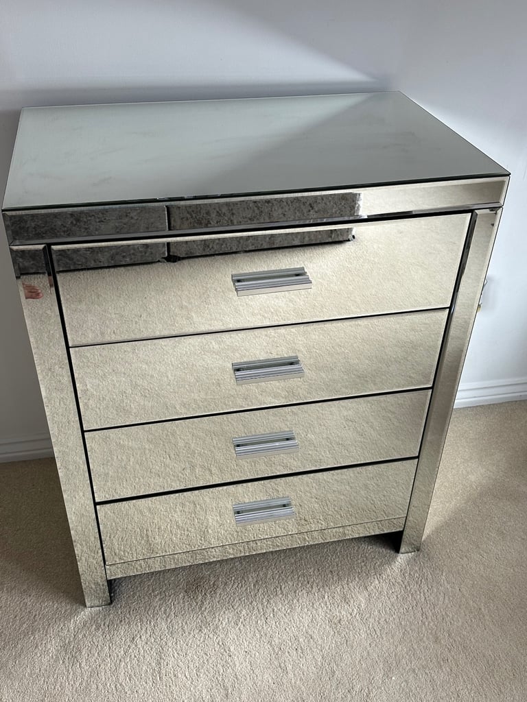 image for Modern Beautiful chest drawer ,Dressing table ,Mirror Glass material elegant look with 4 drawer 