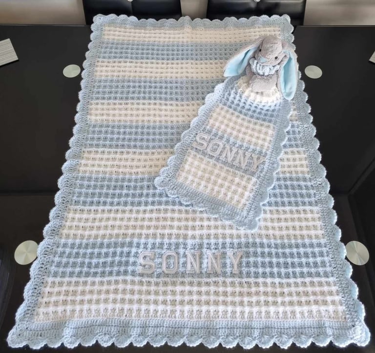 Crochet Baby Blanket, Personalised, Boys and Girls colours available
