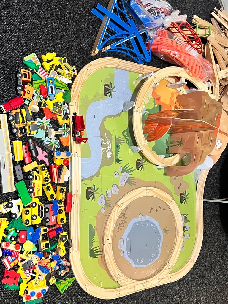 Very Large wooden Train sets / XXL TRAIN SET / Dino Train set with 100+ accessories 