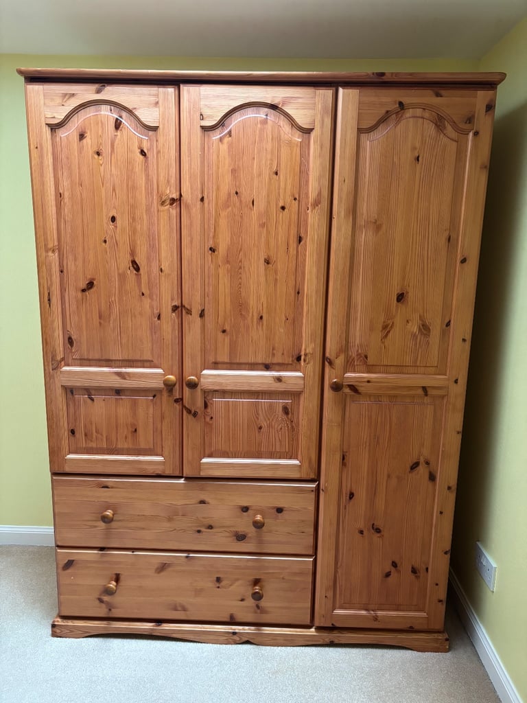 Well built large pine double wardrobe and drawers 