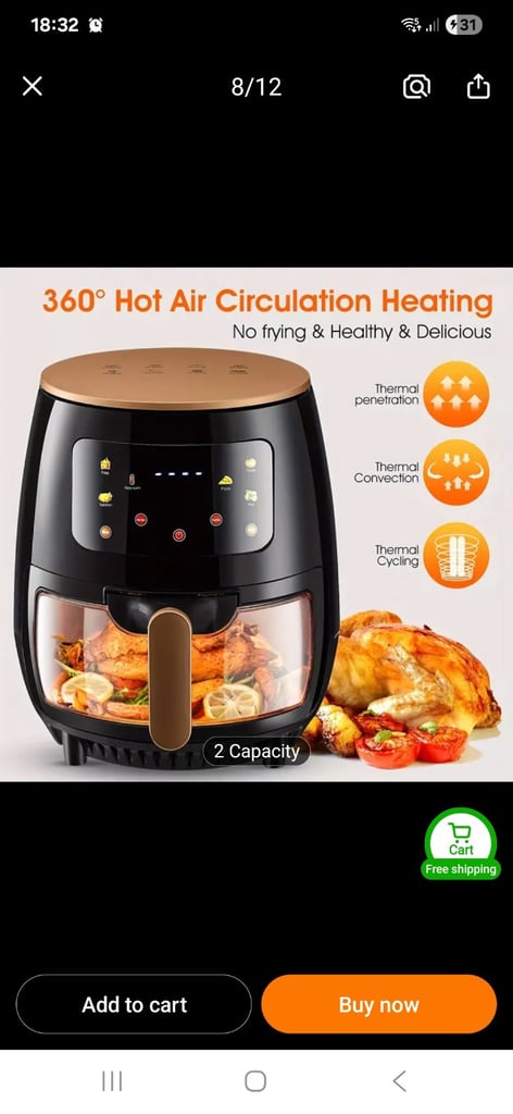 6L glass digital air fryer. Ex con