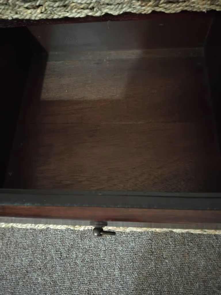 Excellent Quality and Great Condition Heavy Dark Wood and Wicker Chest of Drawers With 6 Drawers