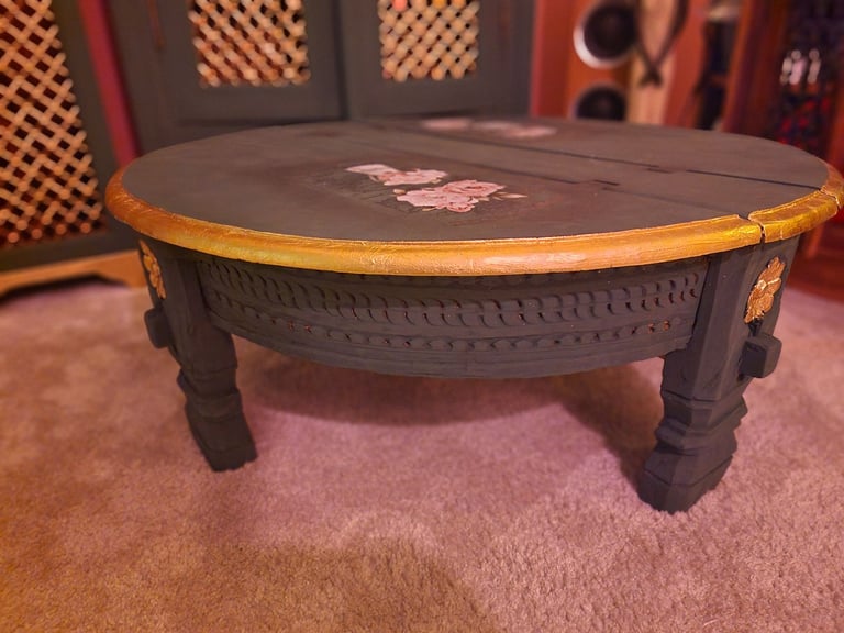 Hand painted solid wood furniture Unique artisan craft  Table Shelf Cubbord 