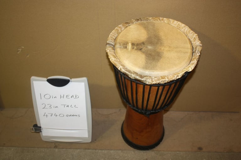 African Wooden Djembe Drum 10.1/2in Head x 23in High ~ Weight 4740 grams ~ £75 ono