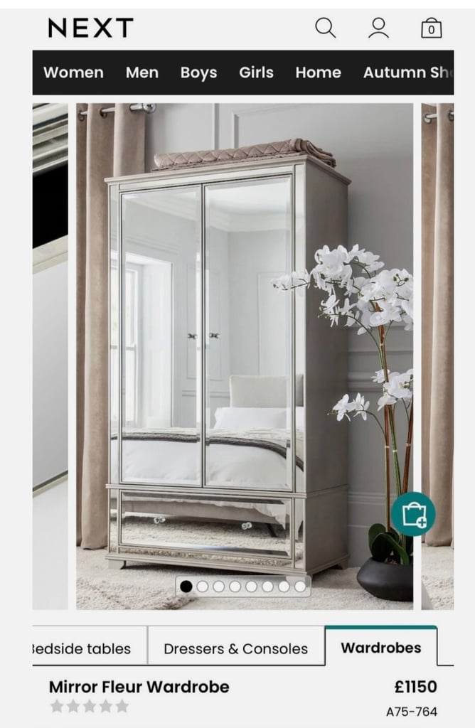 image for Next Fleur Mirrored Wardrobe - doors dismantled ready for collection 