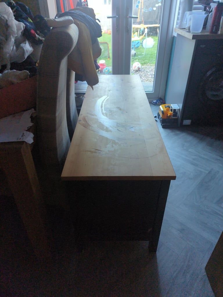 TV unit black with a wooden top