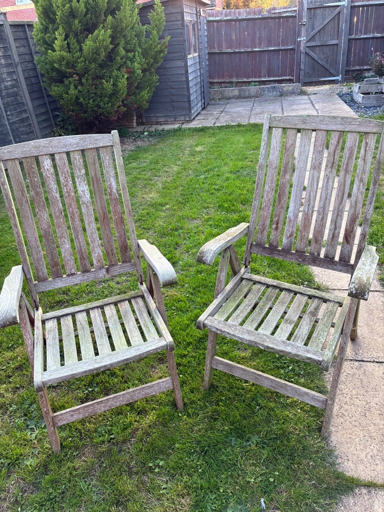 Solid teak reclining garden chairs 