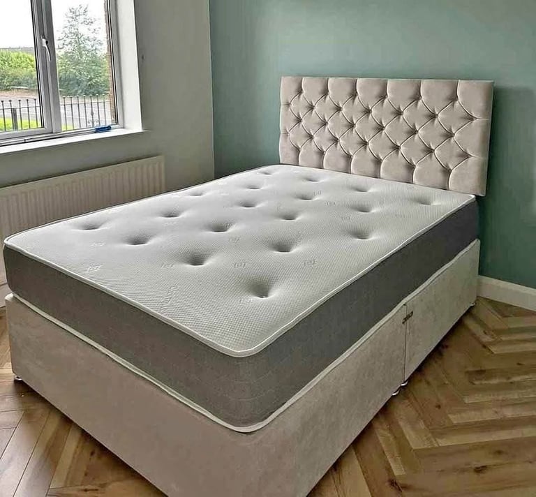 image for ]] Limited Time Offer - Luxury Double Divan Bed With Mattress & Headboard ]]
