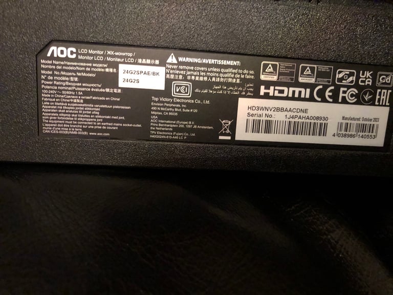 Aoc 24g2spae/bk gaming monitor spares or repairs 