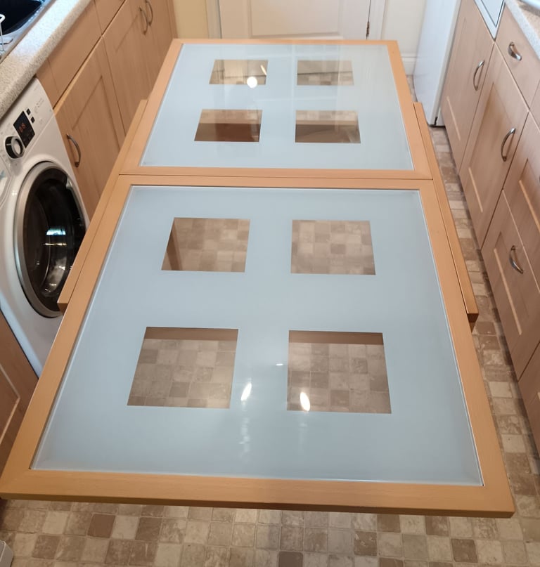 Solid Wood & Glass Extendable Dining Table For Sale