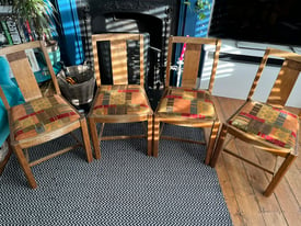 Vintage ‘30s Solid Wood Dining Chairs - upholstered seats