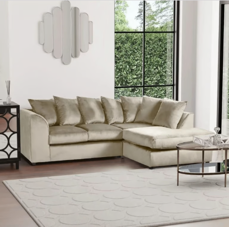 Brand New - Plush Velvet 4 Seater Mink Corner Sofa - Left/Right Sid