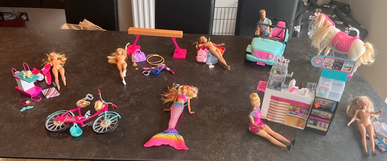 Large Barbie bundle - gymnastics, dentist, cafe, bike and more 