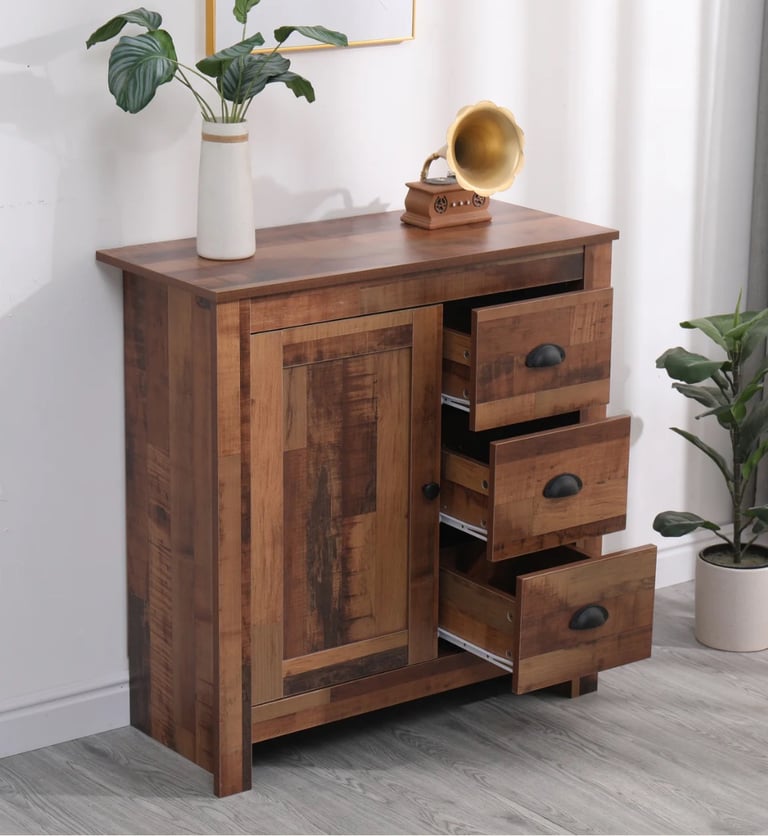 Sideboard Cupboard Storage Unit Cabinet 1 Door+3 Drawers Storage Tables Rustic Brown 