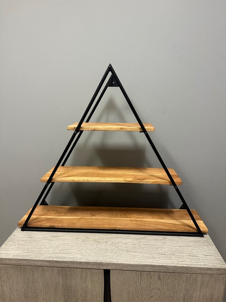 Corndell Furniture Triangle Wall Shelf in Oak and Black Metal Industrial Modern