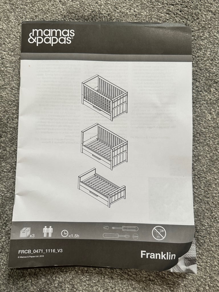 Mamas & Papas Franklin 3 Piece Cotbed Range with Dresser Changer & Double Wardrobe - Oak