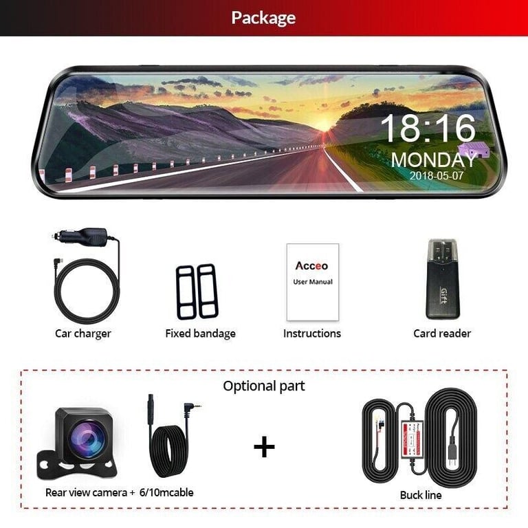 10 Inches Car Dash Cam HD 1080P Dual Lens Touch Screen Front Rear