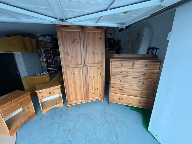 image for Pine Suite wardrobe and chest drawers plus 2 sidetables. Can deliver