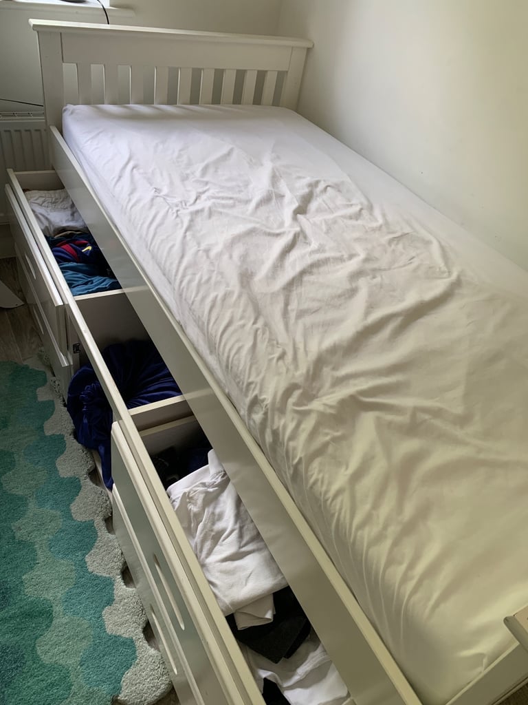 White wooden midi sleeper with drawer storage x 2