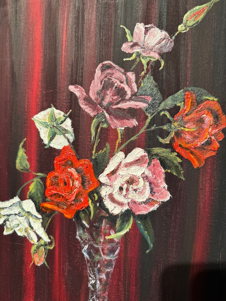 'Red Roses' Oil Painting by Artist Martney including Gilt frame