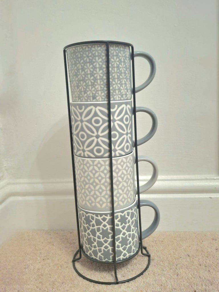 BRAND NEW Set x4 Coffee Stacking Tea Cups Mugs kitchen home