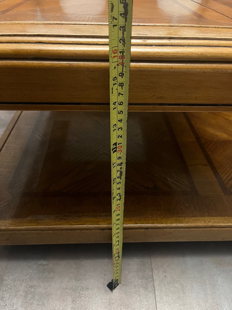 Square polished wooden/glass coffee table 