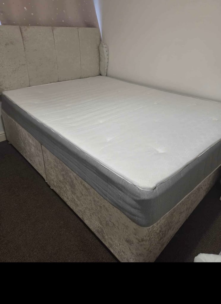 image for Velvet double bed and mattress 