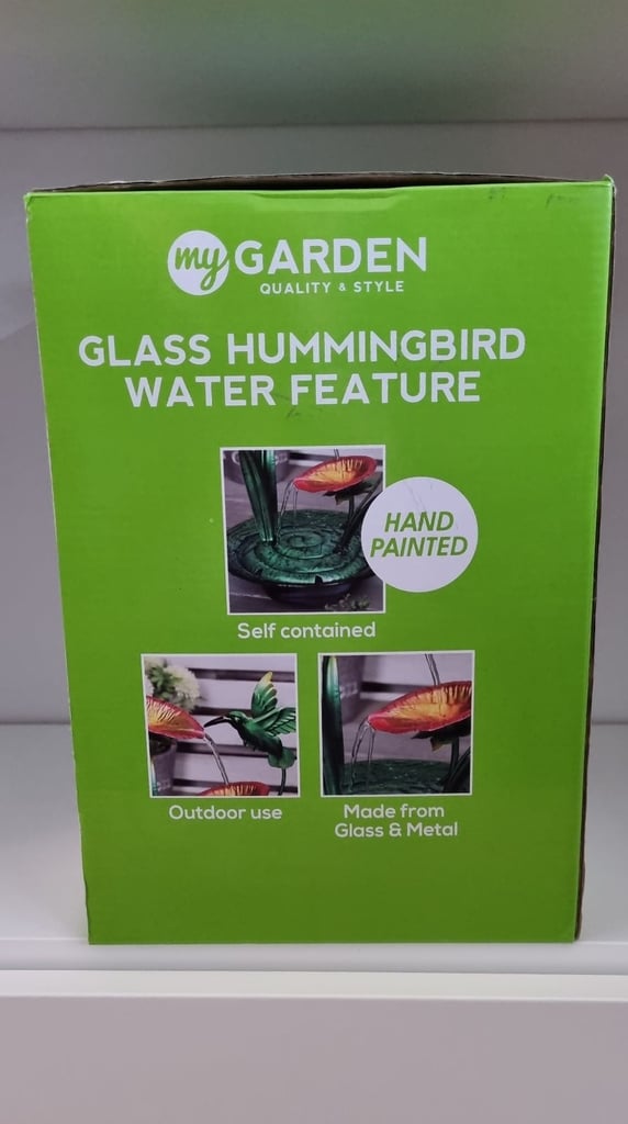 Boxed Glass Hummingbird Water Feature - Brand new