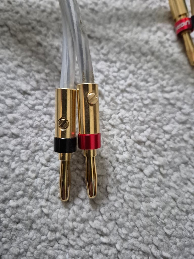 QED silver core speaker cable with Ugreen banana connectors.