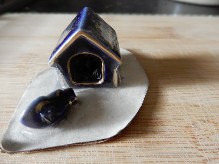 Vintage Limoges Cobalt Blue  Dog and Dog house Miniature Figure 