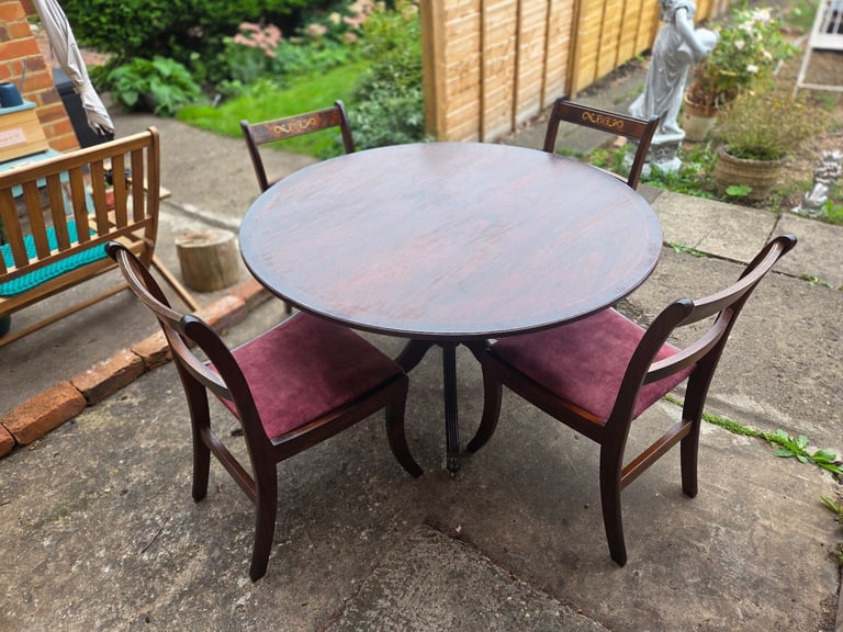 Beautiful antique mahogany round tilt table and chairs