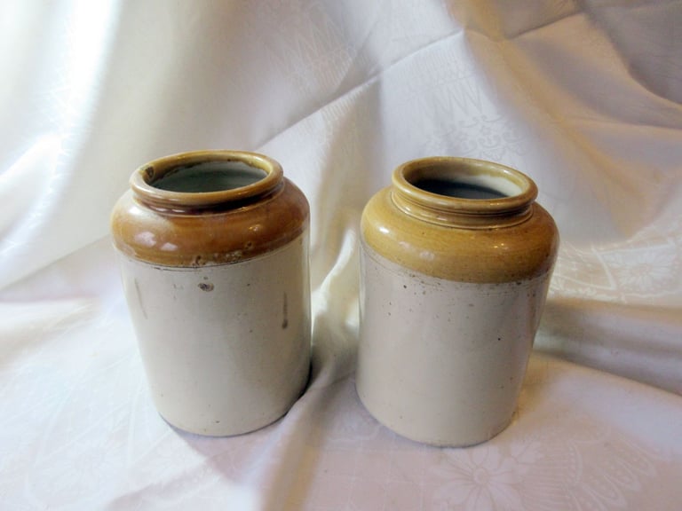 image for 2 ANTIQUE SALT GLAZED STONEWARE POTS