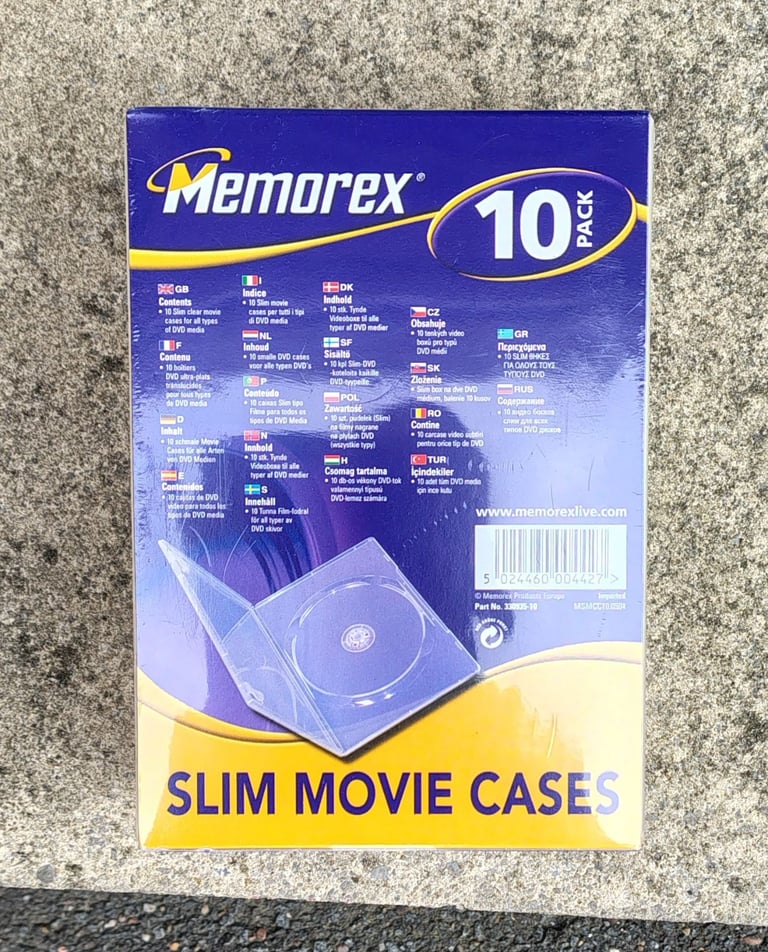 Memorex Movie Cases - Pack of 10 - Brand new, Sealed, Slimline, Black