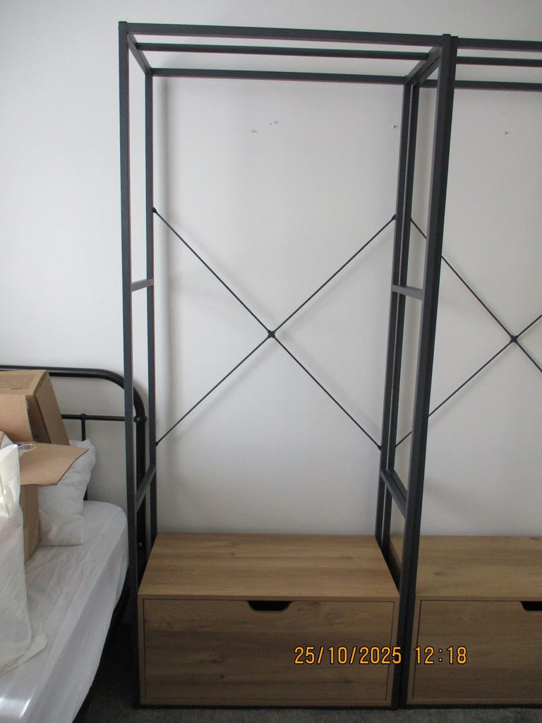 2 Argos Clothes Rails With Deep Oak Draw.