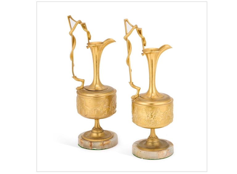 Pair bronze ewers