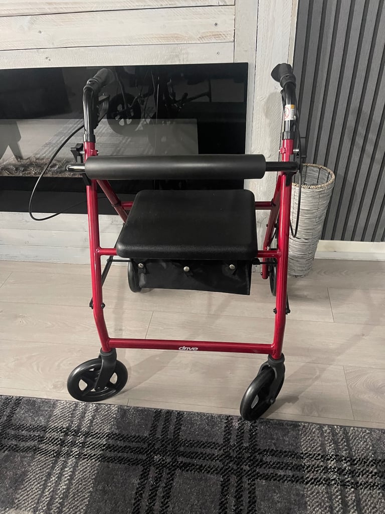 image for Drive Devilbiss R8 Red Aluminium Rollator with Padded Seat and Vinyl Underseat Bag
